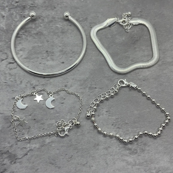 Silver Moon And Star Four Piece Bracelet Set - Picture 6 of 12